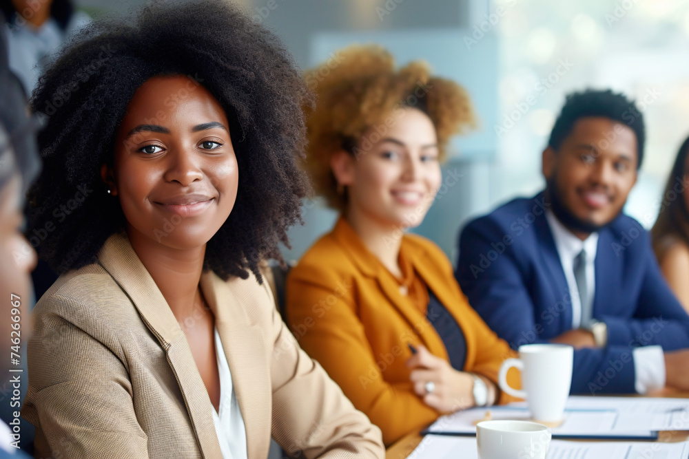 a group of diverse colleagues in an informal, cheerful atmosphere in the office or a cafe