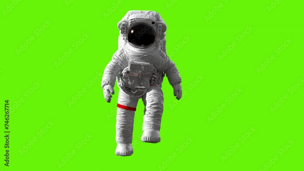 Astronaut Slowly Jumps on a Green Screen Background, Seamless Looping 3D Animation in Slow Motion, 4K 3840x2160