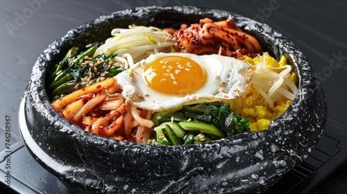 A mouthwatering photograph capturing a realistic and delicious bibimbap