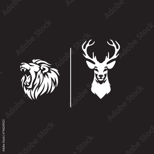head of lion and deer  photo
