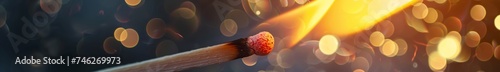 A close up of a lit match flame and wood texture concept of ignition photo