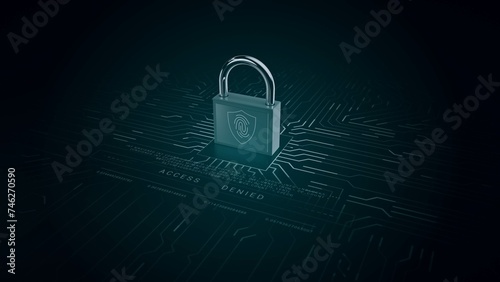 A padlock sits atop a computer chip in an engineering building