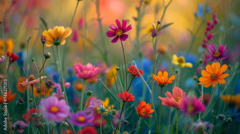 A close-up of a vibrant field of wildflowers, each petal and stem captured in exquisite detail. A close-up of a vibrant field of wildflowers, each petal and stem captured in exquisite detail.