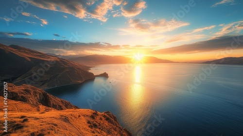 A mesmerizing sunset over Lake Titicaca, the highest navigable lake in the world, located on the border of Peru and Bolivia. 