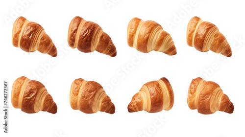 French Gourmet Breakfast: Golden Croissants on transparent background, a Delicious Indulgence for Culinary Enthusiasts