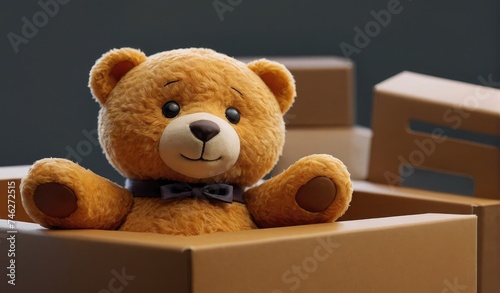 teddy bear with box on grunge blue background  © azait24