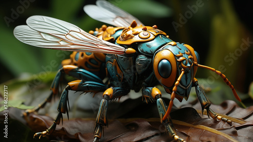 Macro Shot of Fly Resting on Leaf. Generative AI