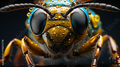 Close Up of Bug Covered in Water Droplets. Generative AI © MikeLegend