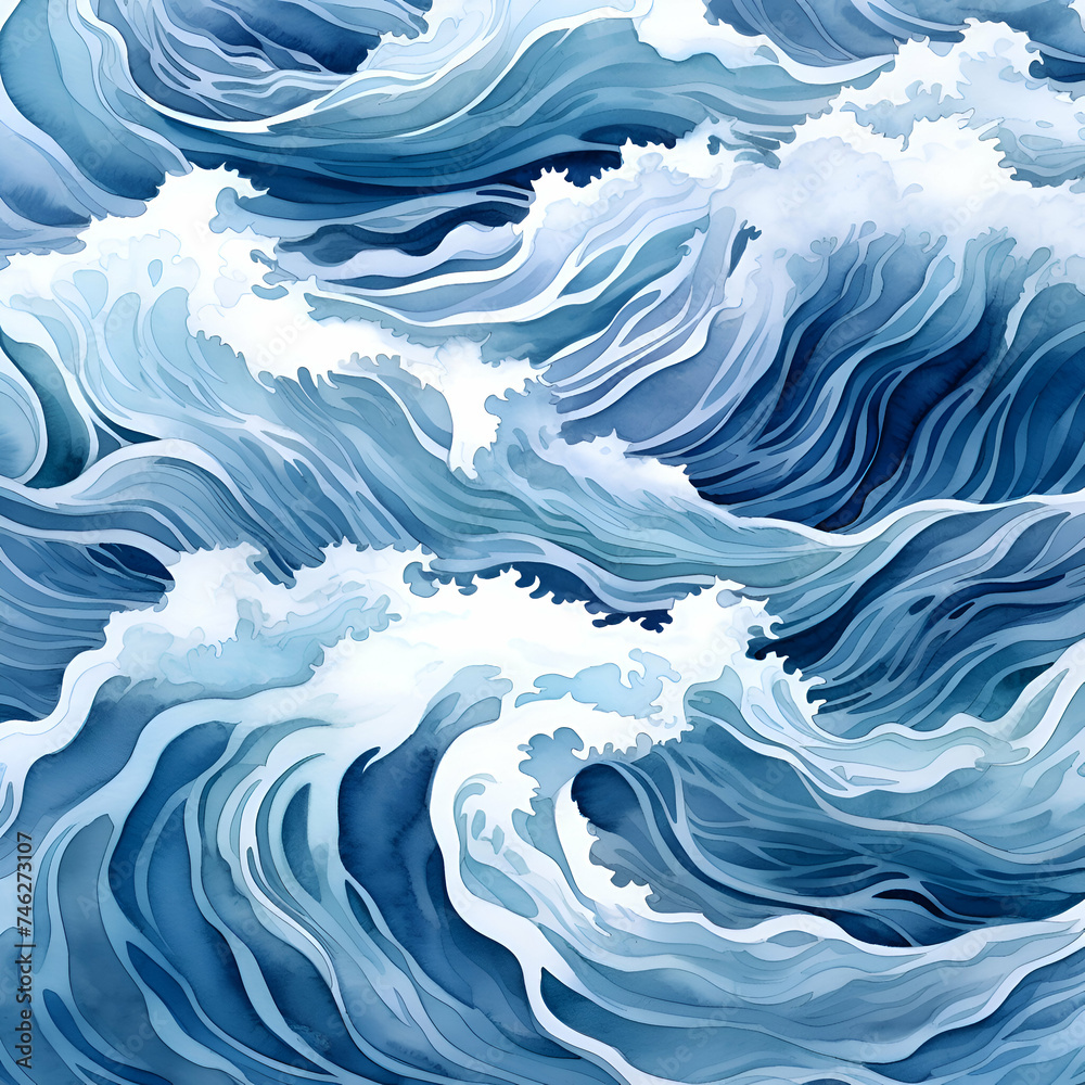 Blue sea waves on a white background.  3d  rendering.
