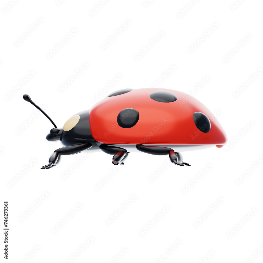 Fototapeta premium 3D Ladybug Model Delightful Harbinger Of Luck And Joy. 3d illustration, 3d element, 3d rendering. 3d visualization isolated on a transparent background