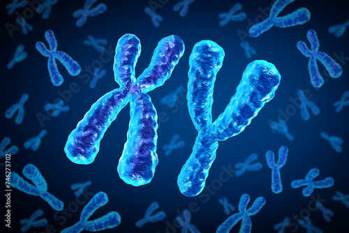X and Y Chromosomes as male Chromosome concept for a human biology structure containing dna genetic information as a medical symbol for gene therapy or microbiology genetics research. © freshidea