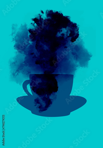 a cup of coffee with blue smoke