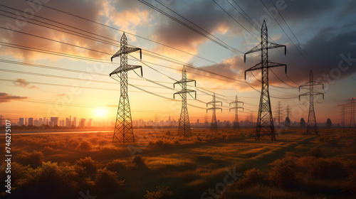 Stunning Visual of Expansive High Voltage Electrical Grids Powering Industry and Homes