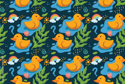 Ducklings Cartoon Seamless Pattern