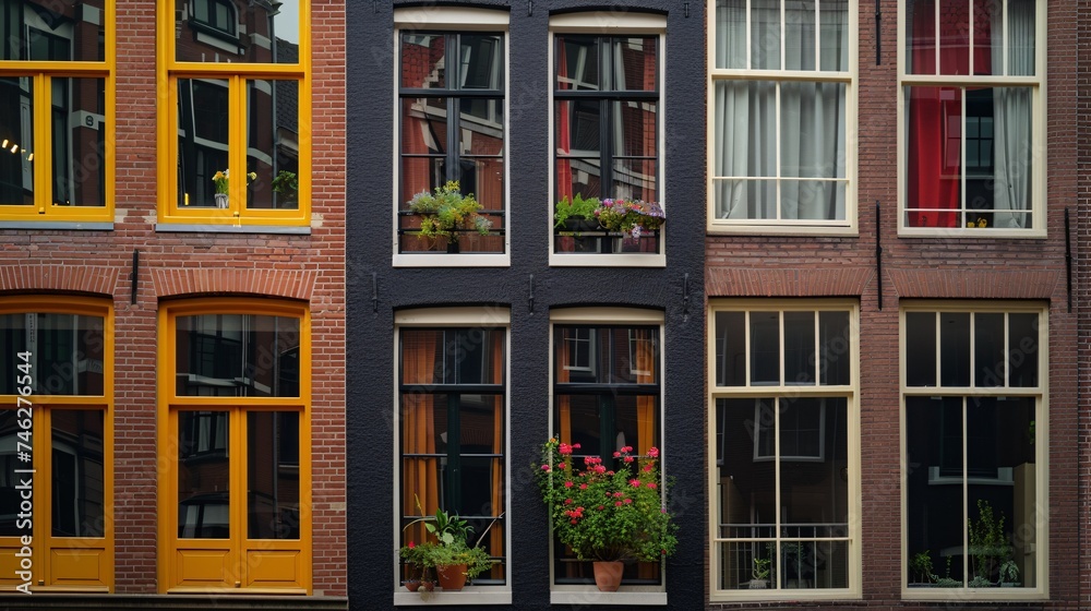 Windows on residence in Amsterdam.
