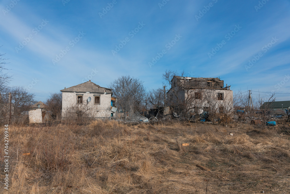 Consequences of a rocket explosion on a private house. War in Ukraine. Remains of a private house in the city of Dnipro. Consequences of shelling of peaceful Ukrainian cities by the Russian army. Consequences of a rocket explosion on a private house. War in Ukraine. Remains of a private house in the city of Dnipro. Consequences of shelling of peaceful Ukrainian cities by the Russian army.