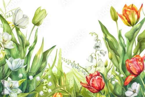 Vector watercolor banner with beautiful flowers framed for spring celebration