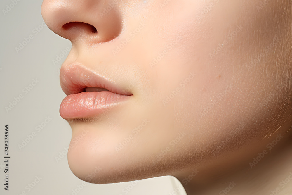 Obraz premium Close up of beautiful woman's lips, chin and jawline
