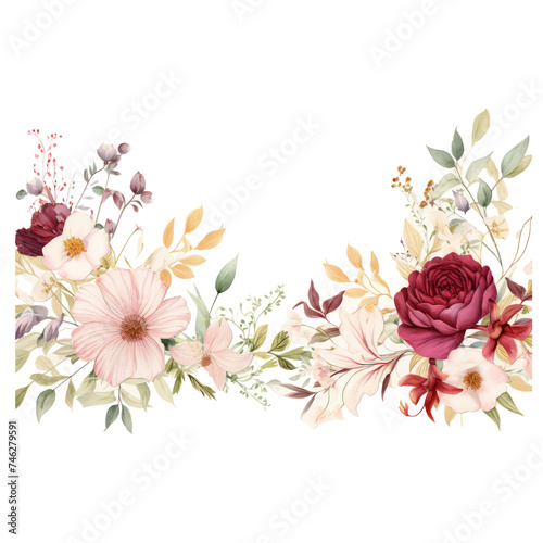 watercolor floral arrangement  elegant  featuring types of flowers and leaves for card, invitation decoration,wedding © Pornnapha