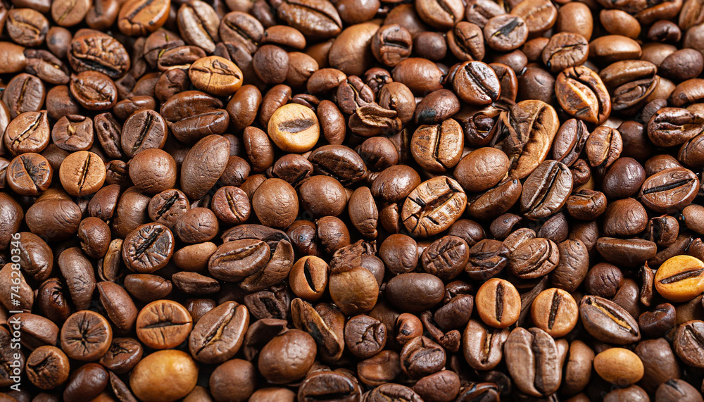 Background from a variety of roasted coffee beans. The texture of coffee beans. Background from a variety of roasted coffee beans. The texture of coffee beans.
