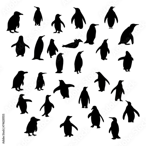 black penguin silhouette walking and skating