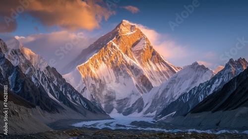 Majestic K2, the second-highest peak in the world, standing proud in the Karakoram Range.  photo