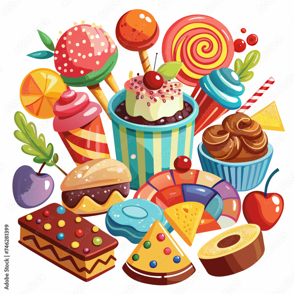 candy, real food, paint Style, white background candy, real food, paint Style, white background