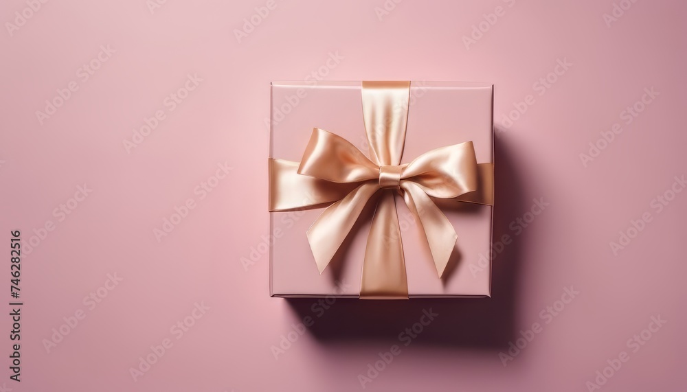 Top view photo of giftbox with satin ribbon bow on isolated background with empty space Top view photo of giftbox with satin ribbon bow on isolated background with empty space