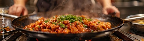 Dakgalbi, spicy stir-fried chicken, a communal Korean culinary adventure
