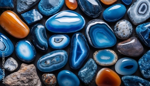 Blue agate stones background