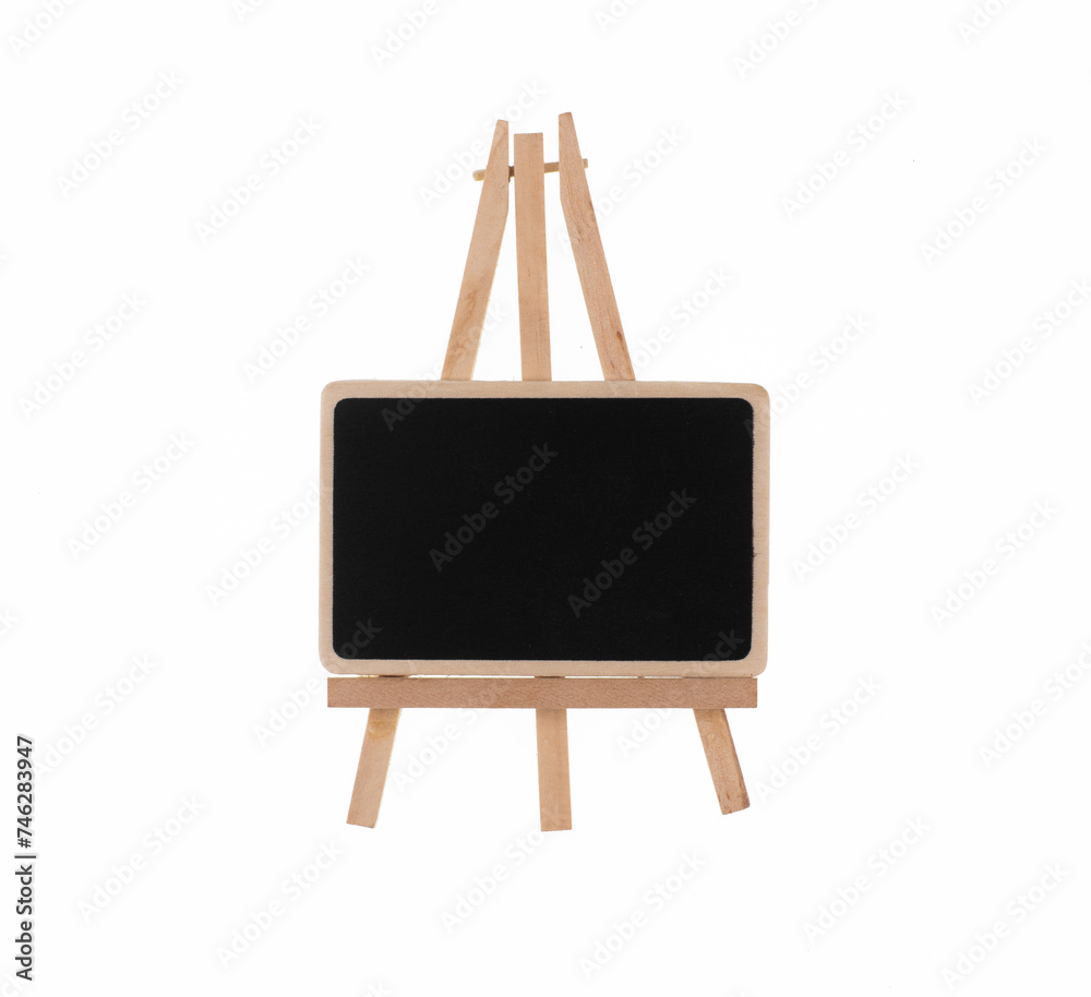 decorative easel with black board isolated on white background decorative easel with black board isolated on white background