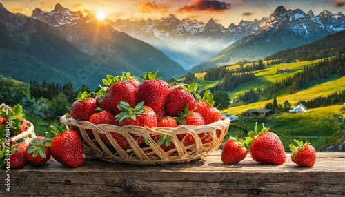 strawberry fruits in wooden box, Lots of baskets with fresh ripe strawberries for sale at farmers market closeup, Ai Generate
