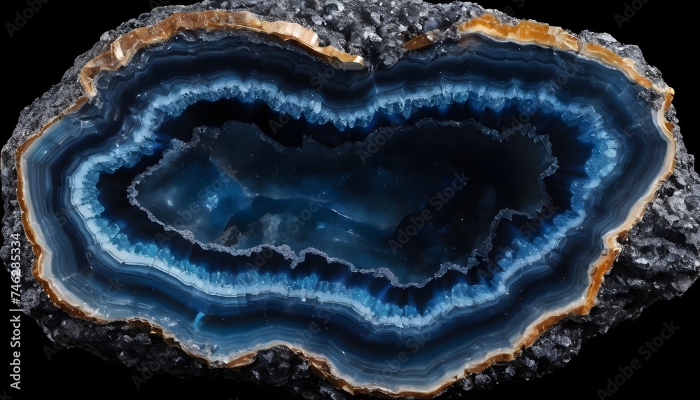 Single blue agate geode macro close-up Single blue agate geode macro close-up