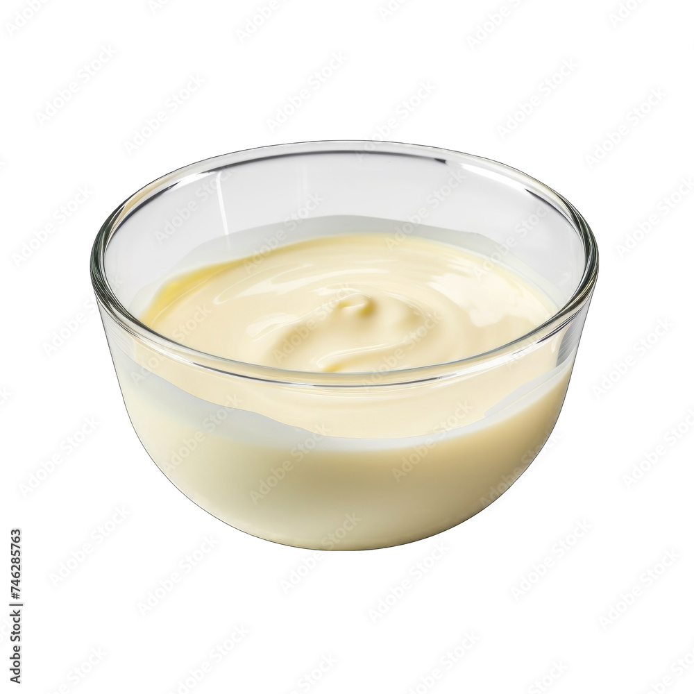 Condensed Milk with glass bowl on front view png Condensed Milk with glass bowl on front view png
