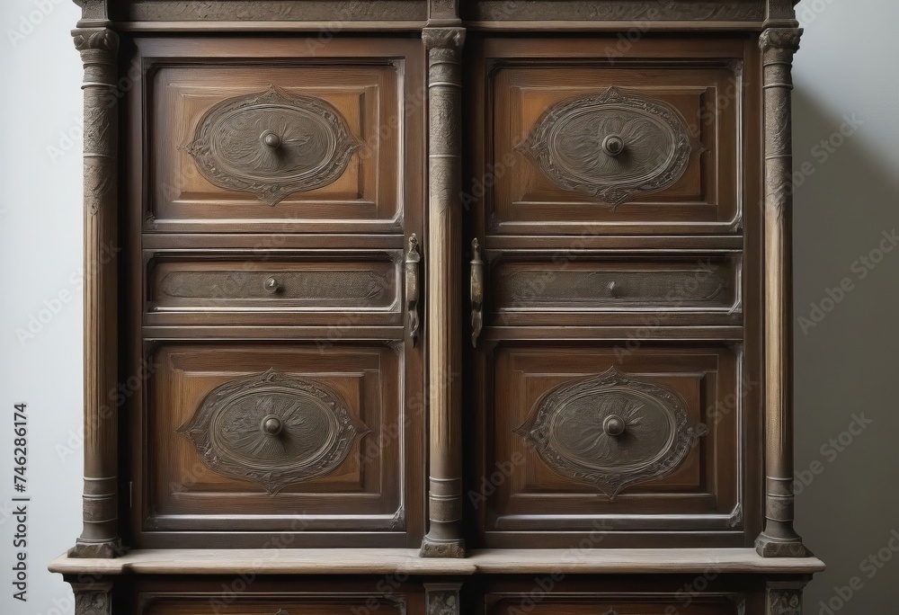 A nesting design with a smaller wooden wardrobe inside a larger one, both with closed doors A nesting design with a smaller wooden wardrobe inside a larger one, both with closed doors