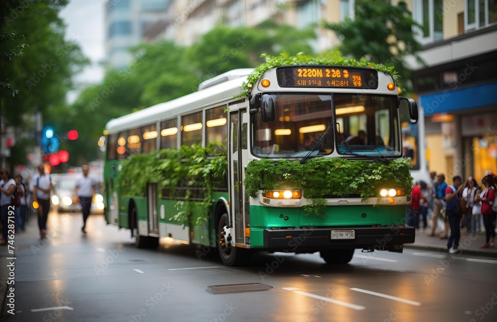 Fototapeta premium Bus embellished with lush green plants