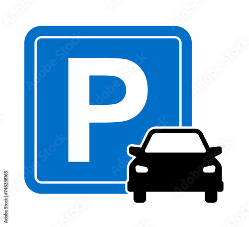 Vector Car Parking Sign on White Background