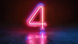 Neon number four on dark background. Glowing neon sign number four with copy space. Bright neon sign
