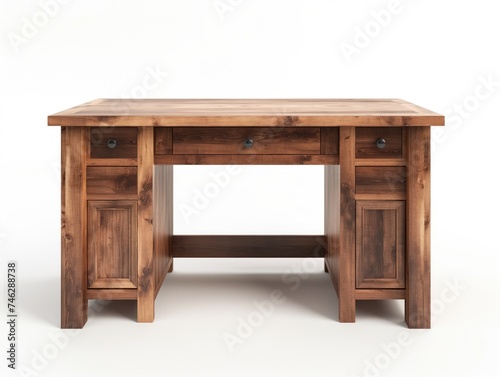 Wooden desk isolated on white backdrop
