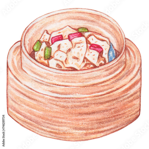steamed beef tripe watercolor style, traditional asian food design