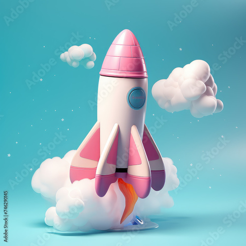 rocket and smoke pastel color 3d clay icon photo