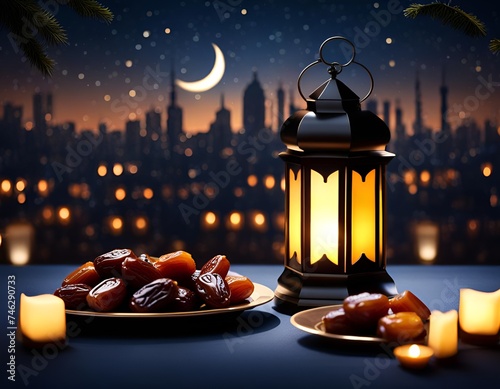 Celebrate Ramadan Kareem with a unique photo created using AI technology. photo