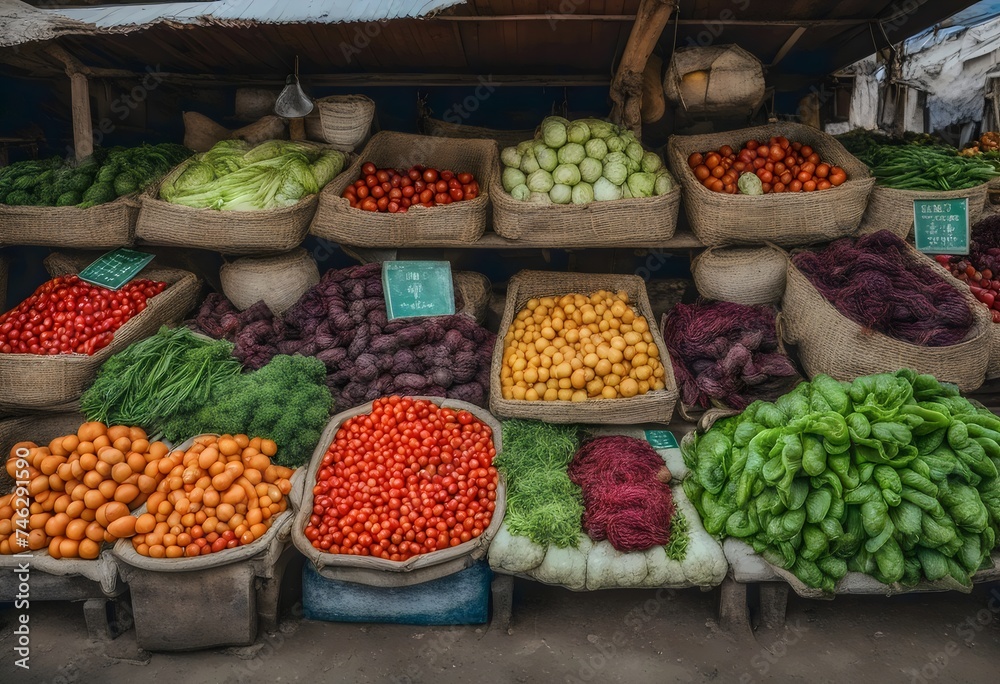 Colorful Display of Fresh Vegetables at a Local Market