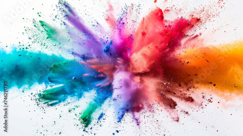 explosion of multi-colored powders on a white background