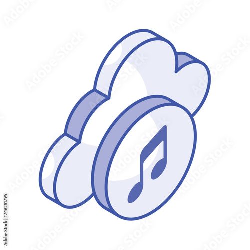 Creatively designed isometric icon of cloud music, ready to use in websites and mobile apps