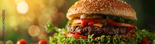 : A mouthwatering social media template featuring a delectable burger as the focal point. T
