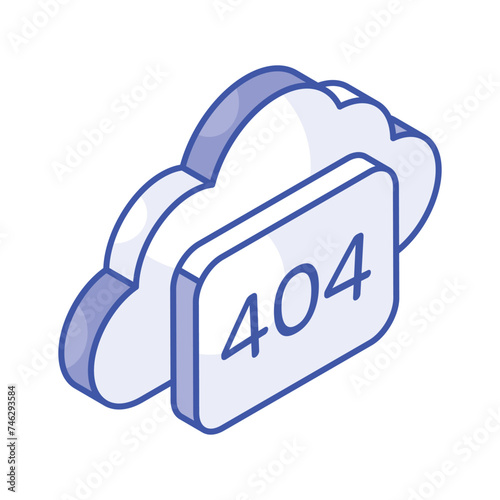 404 error with cloud showing concept isometric icon of cloud error