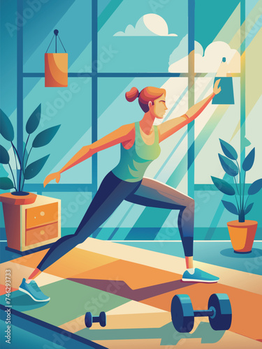 woman doing fitness exercise flat vector