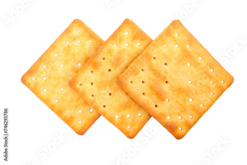 Delicious thin crispy crackers isolated on white background with clipping path