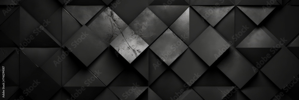3d black  geometric pattern on a square background, black diamond pattern abstract wallpaper on dark background, Digital black textured graphics poster banner background	
 - obrazy, fototapety, plakaty 